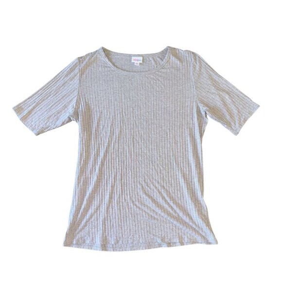 LuLaRoe Tops - Light Gray Off White Ribbed Short Sleeve Women's T Shirt Lularoe 2xl